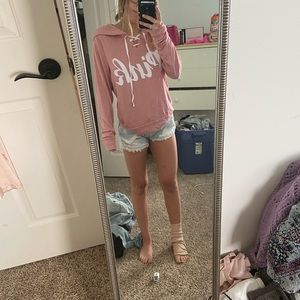 Pink laced up hoodie